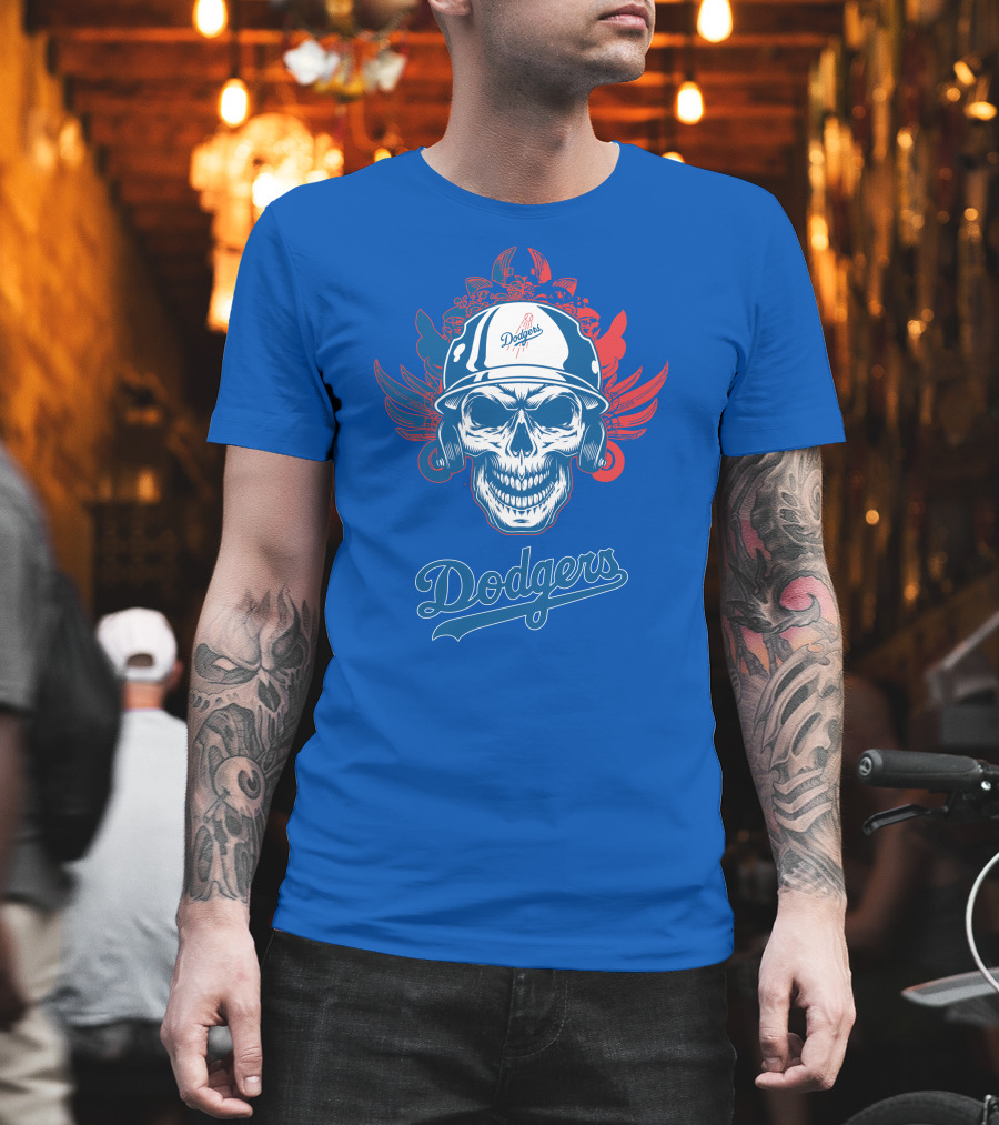 Dodgers Skull with Wings and Helmet T-Shirt