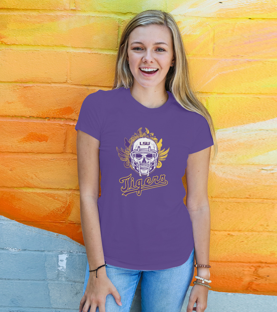 LSU Tigers Skull Helmet With Wings T-Shirt