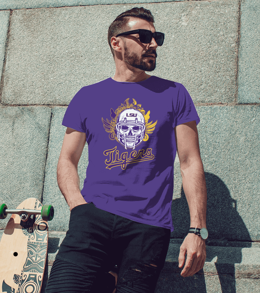 LSU Tigers Skull Helmet With Wings T-Shirt
