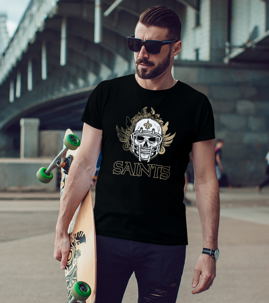 New Orleans Saints Skull Helmet Fleur-de-Lis Wings T-Shirt