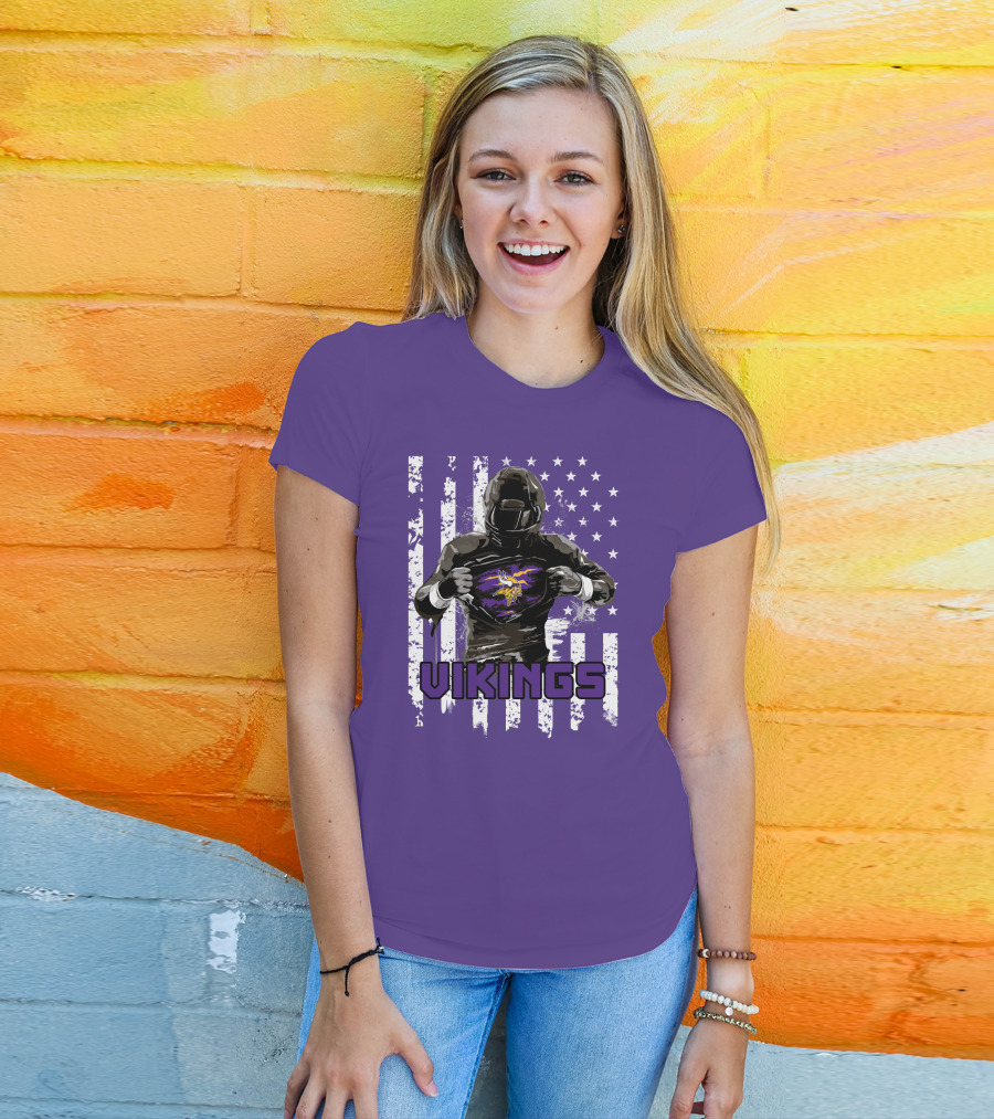 Minnesota Vikings Superhero Player American Flag T-Shirt