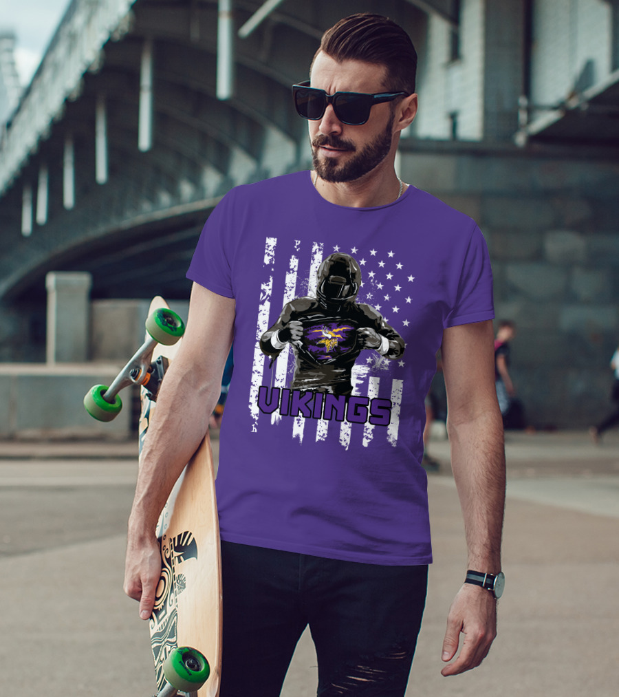 Minnesota Vikings Superhero Player American Flag T-Shirt