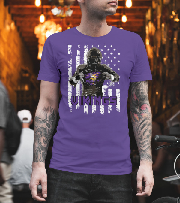 Minnesota Vikings Superhero Player American Flag T-Shirt Minnesota Vikings Superhero Player American Flag T-Shirt