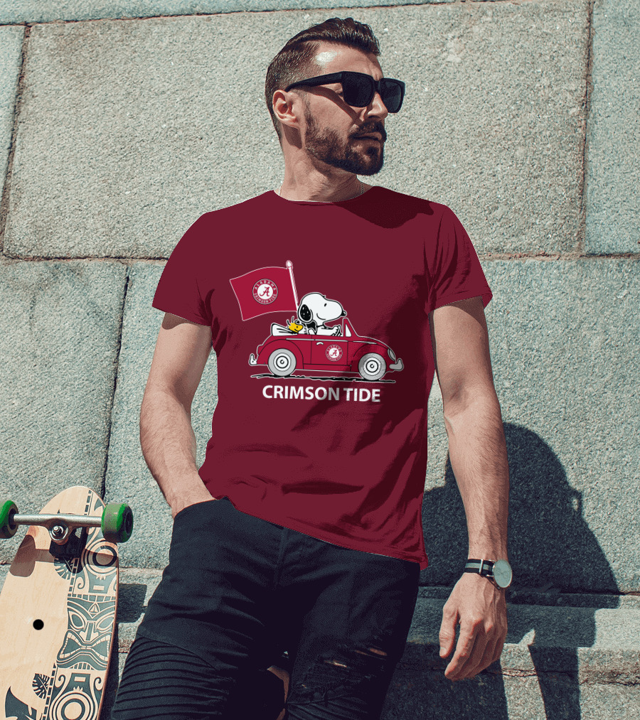 Alabama Crimson Tide Snoopy Woodstock Driving Car T-Shirt