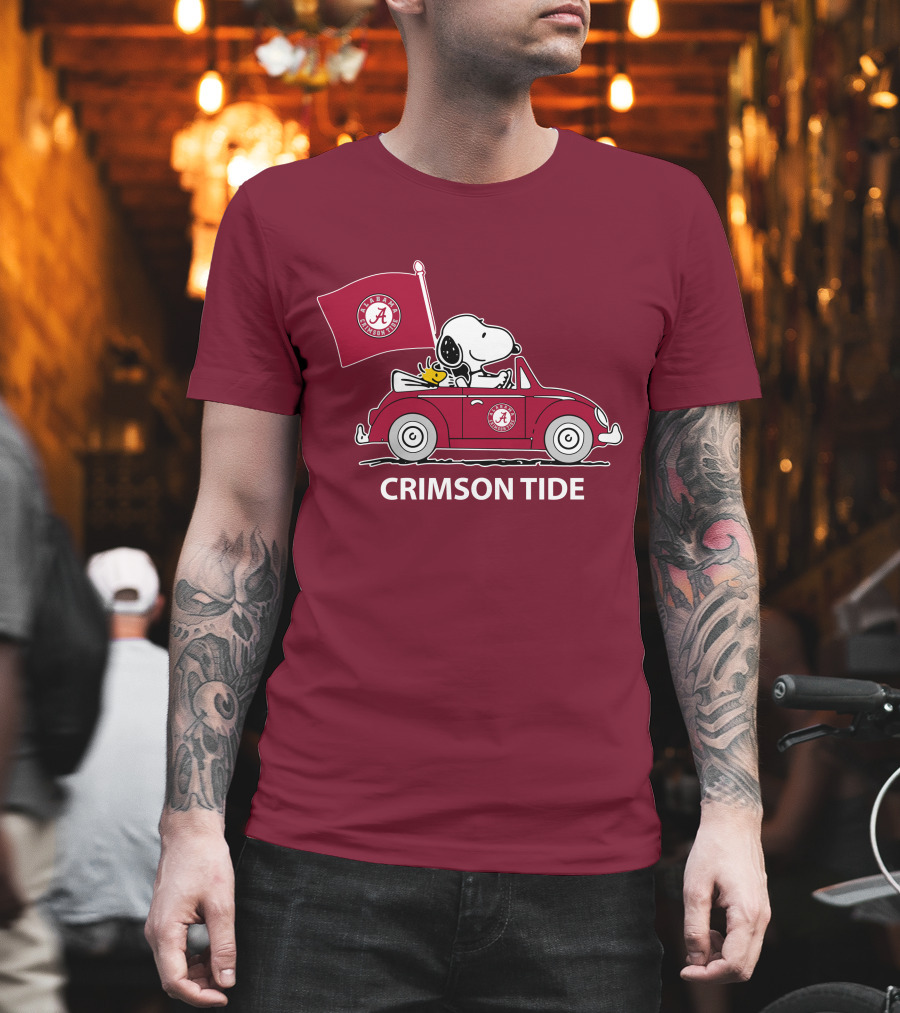 Alabama Crimson Tide Snoopy Woodstock Driving Car T-Shirt