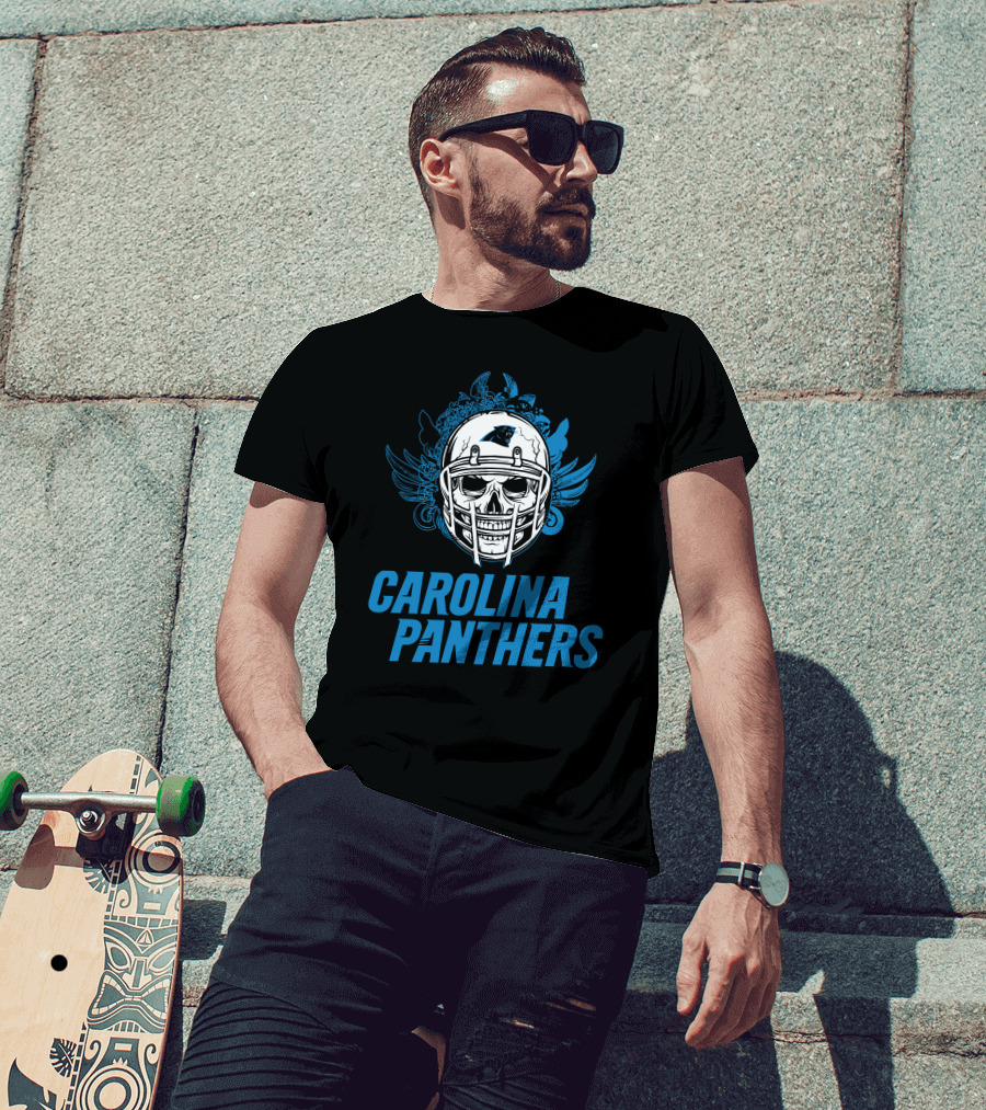 Carolina Panthers Skull Helmet Blue Wings T-Shirt