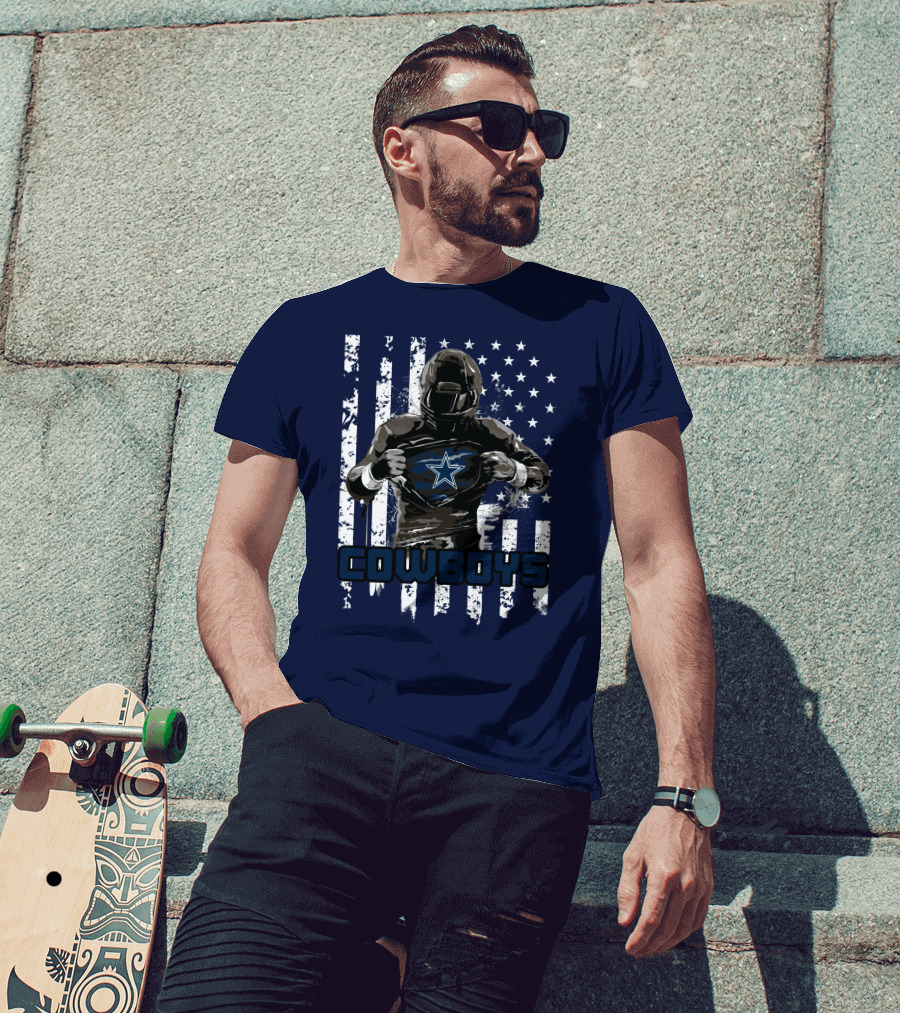 Cowboys Star Emblem On Player American Flag Background T-Shirt
