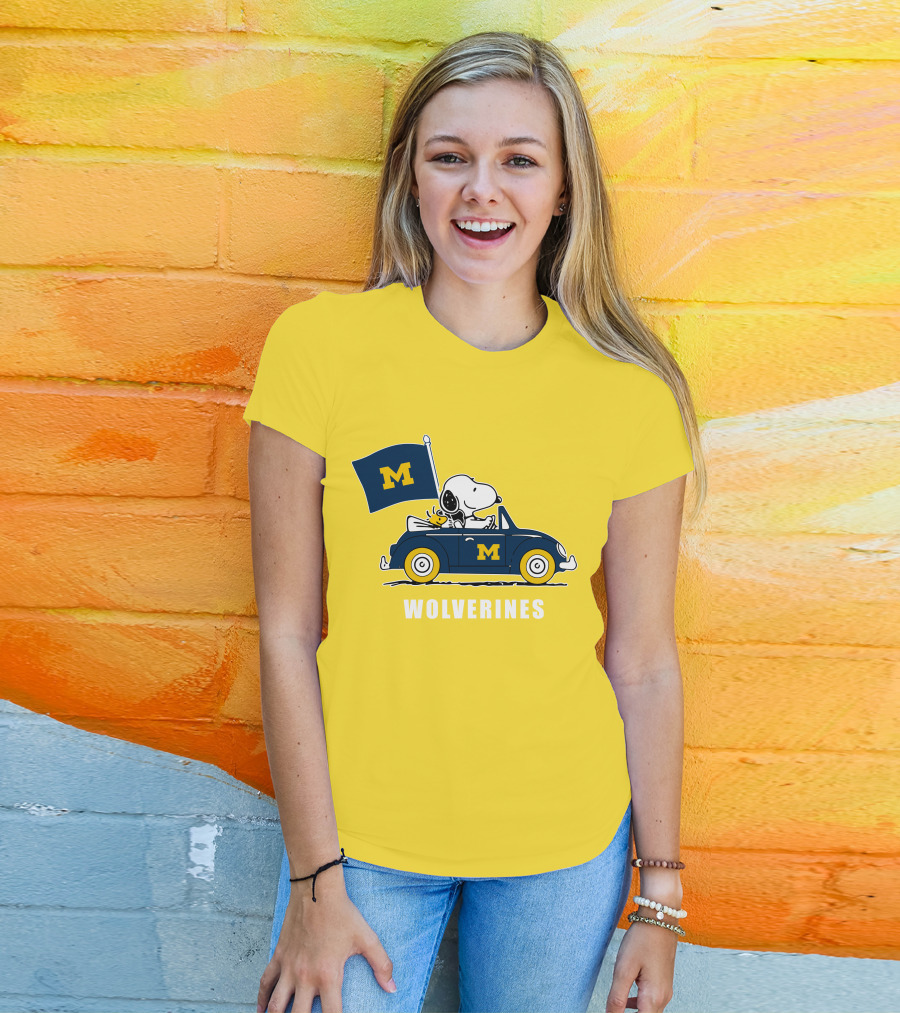 Michigan Wolverines Snoopy Driving With Flag T-Shirt