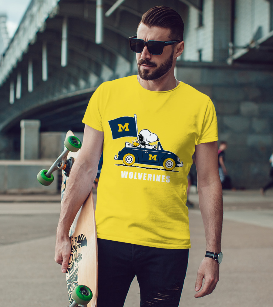 Michigan Wolverines Snoopy Driving With Flag T-Shirt