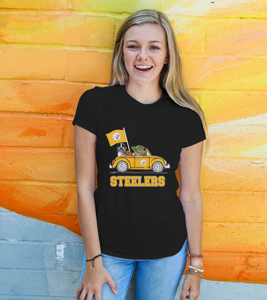 Pittsburgh Steelers Darth Vader Baby Yoda Driving Steelers Car T-Shirt