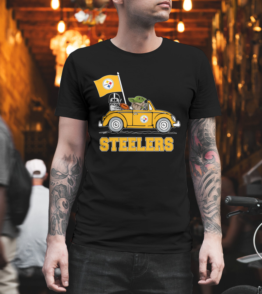 Pittsburgh Steelers Darth Vader Baby Yoda Driving Steelers Car T-Shirt