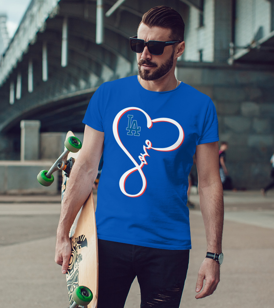 LA Dodgers Love Script With Heart-Shaped T-Shirt