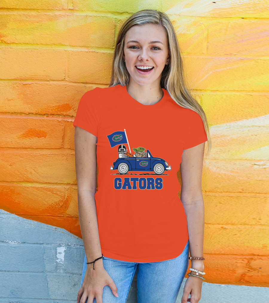 Florida Gators Darth Vader Baby Yoda Driving Car Star Wars Football T-Shirt