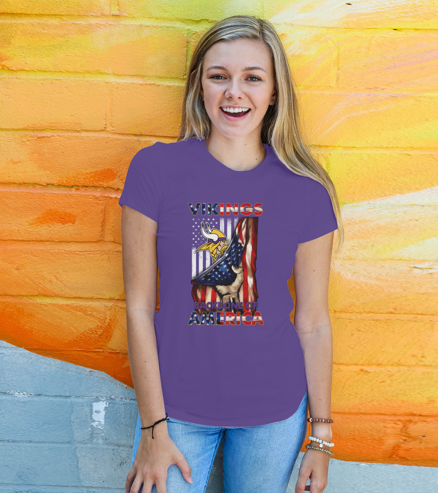 Vikings Backbone Of America Flag And Helmet T-Shirt