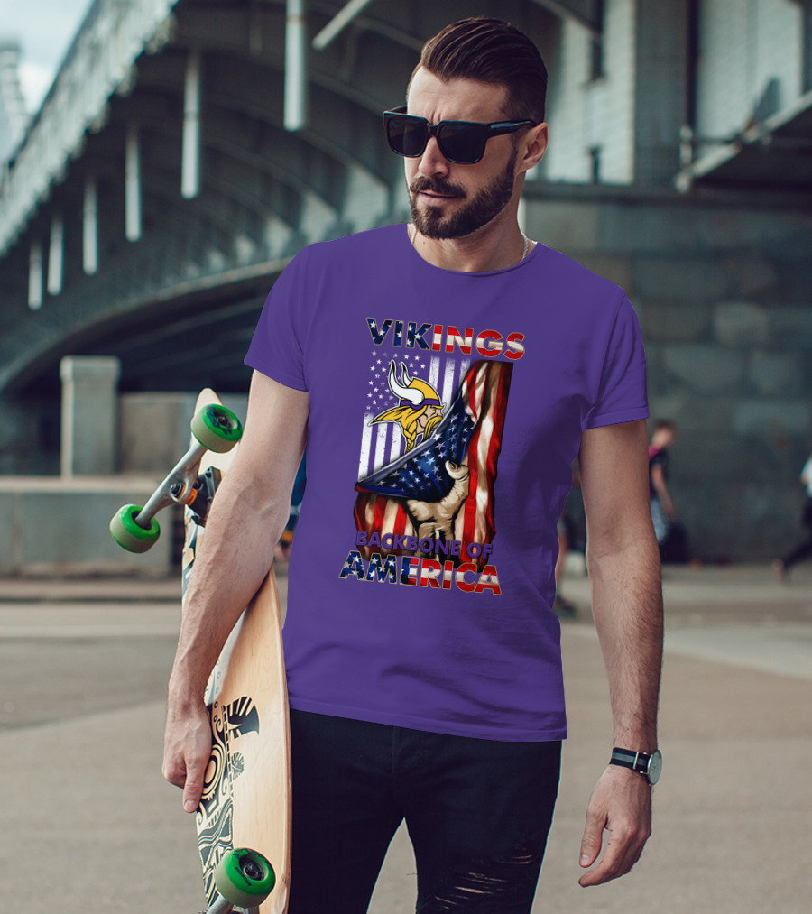 Vikings Backbone Of America Flag And Helmet T-Shirt