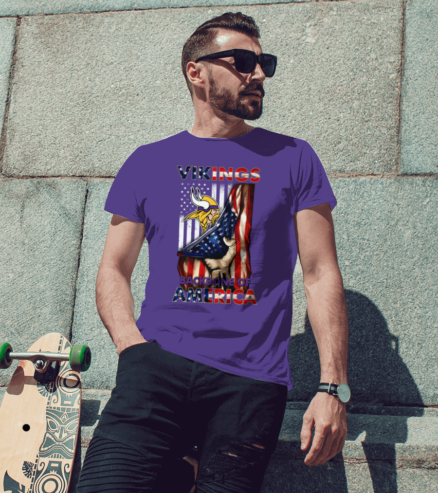 Vikings Backbone Of America Flag And Helmet T-Shirt