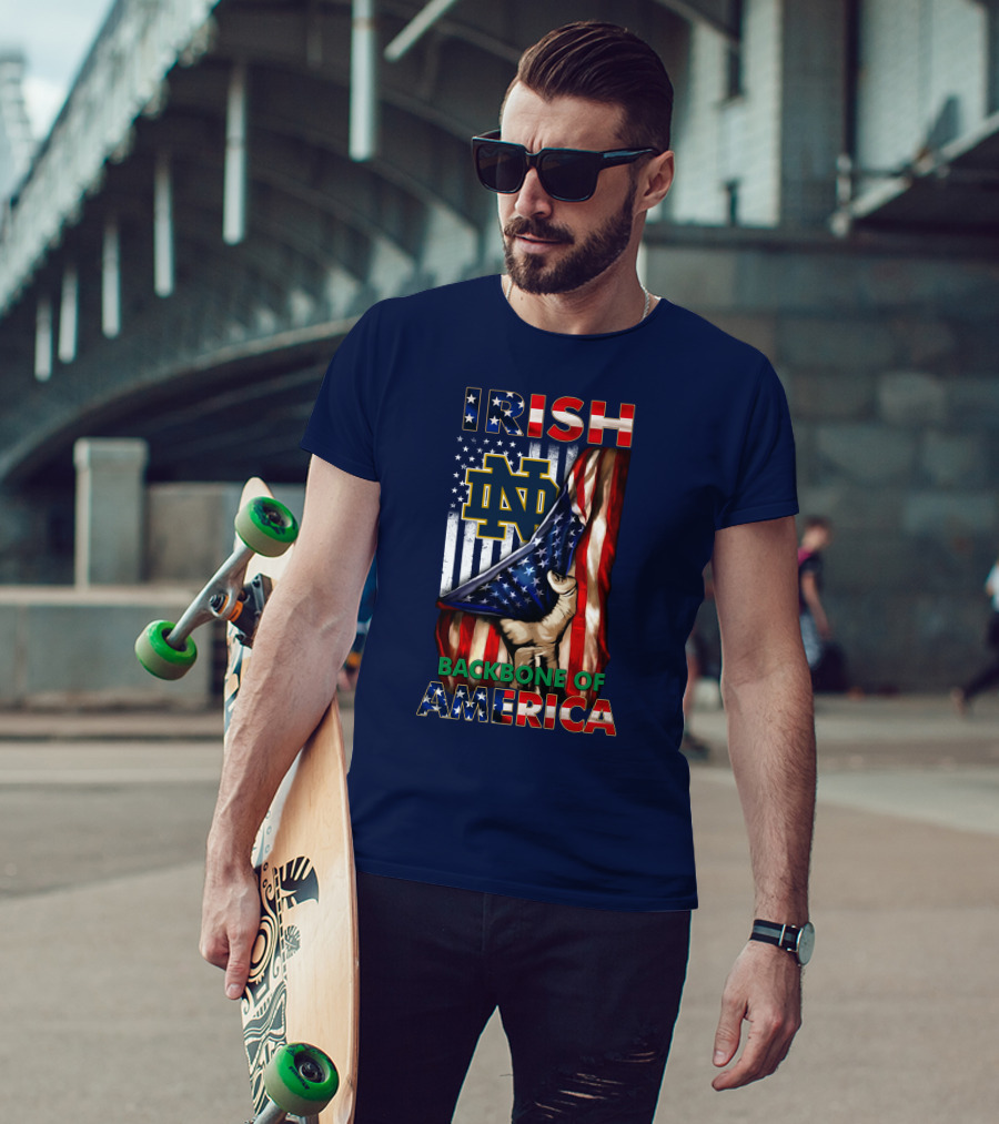 Notre Dame Fighting Irish Nd Logo Backbone Of America Flag T-Shirt