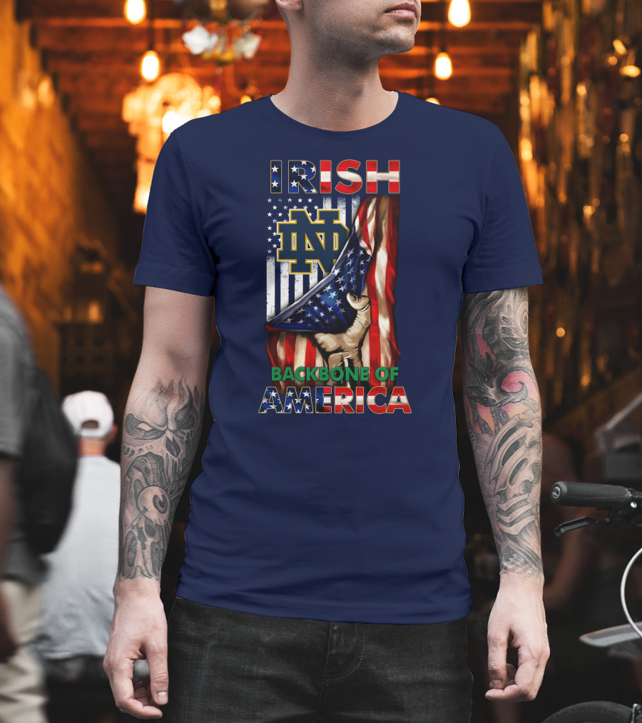 Notre Dame Fighting Irish Nd Logo Backbone Of America Flag T-Shirt