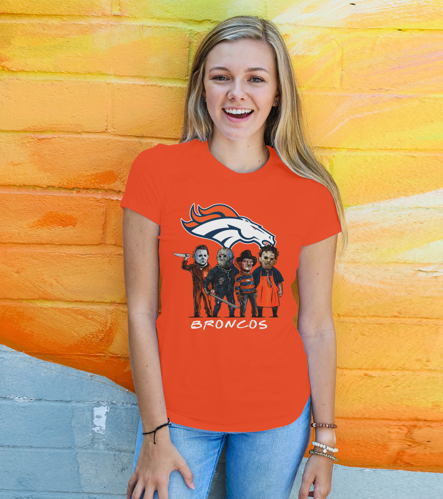 Broncos Halloween Slasher Squad Denver Team Horror Icons T-Shirt