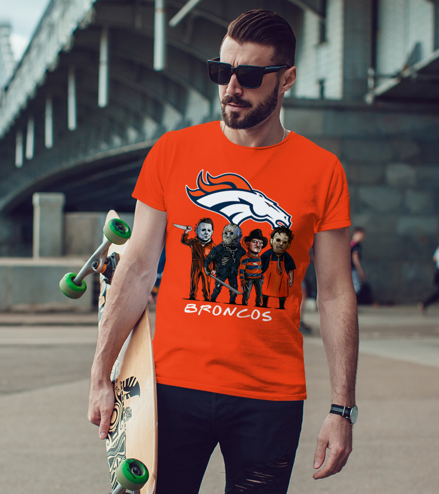 Broncos Halloween Slasher Squad Denver Team Horror Icons T-Shirt
