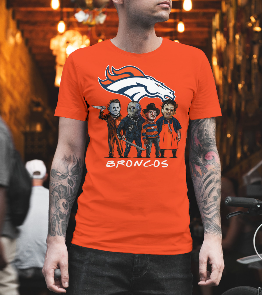 Broncos Halloween Slasher Squad Denver Team Horror Icons T-Shirt