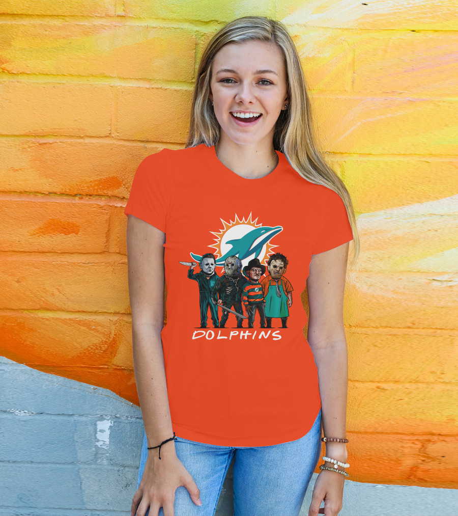Miami Dolphins Halloween The Slasher Squad Teams Horror Characters T-Shirt
