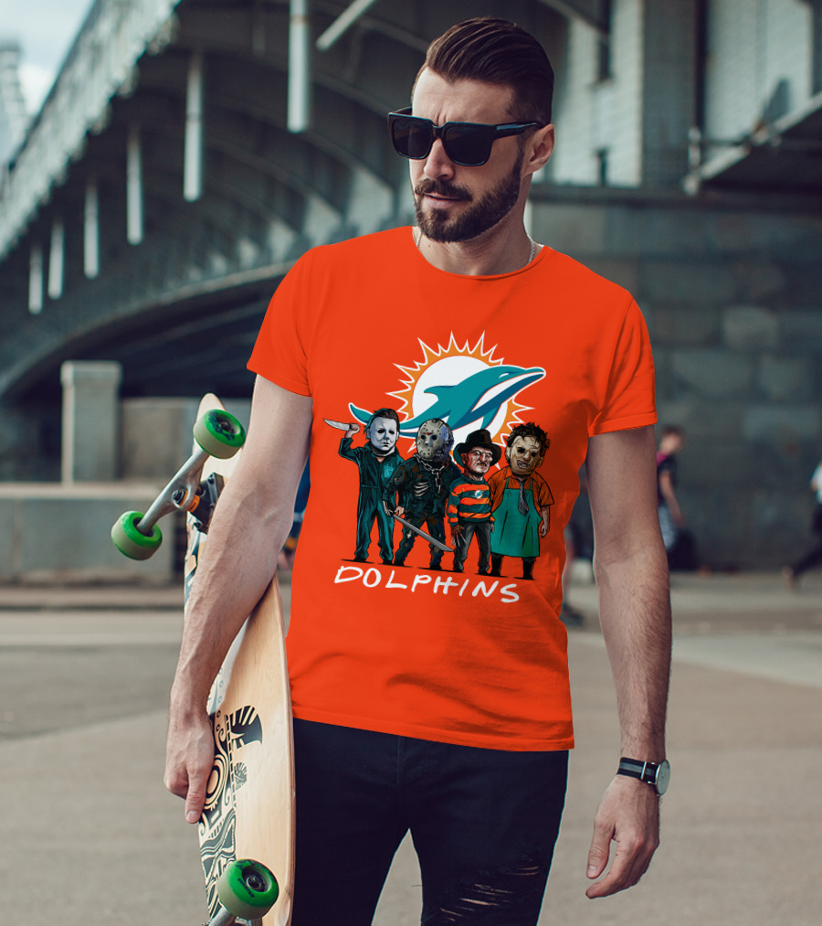 Miami Dolphins Halloween The Slasher Squad Teams Horror Characters T-Shirt