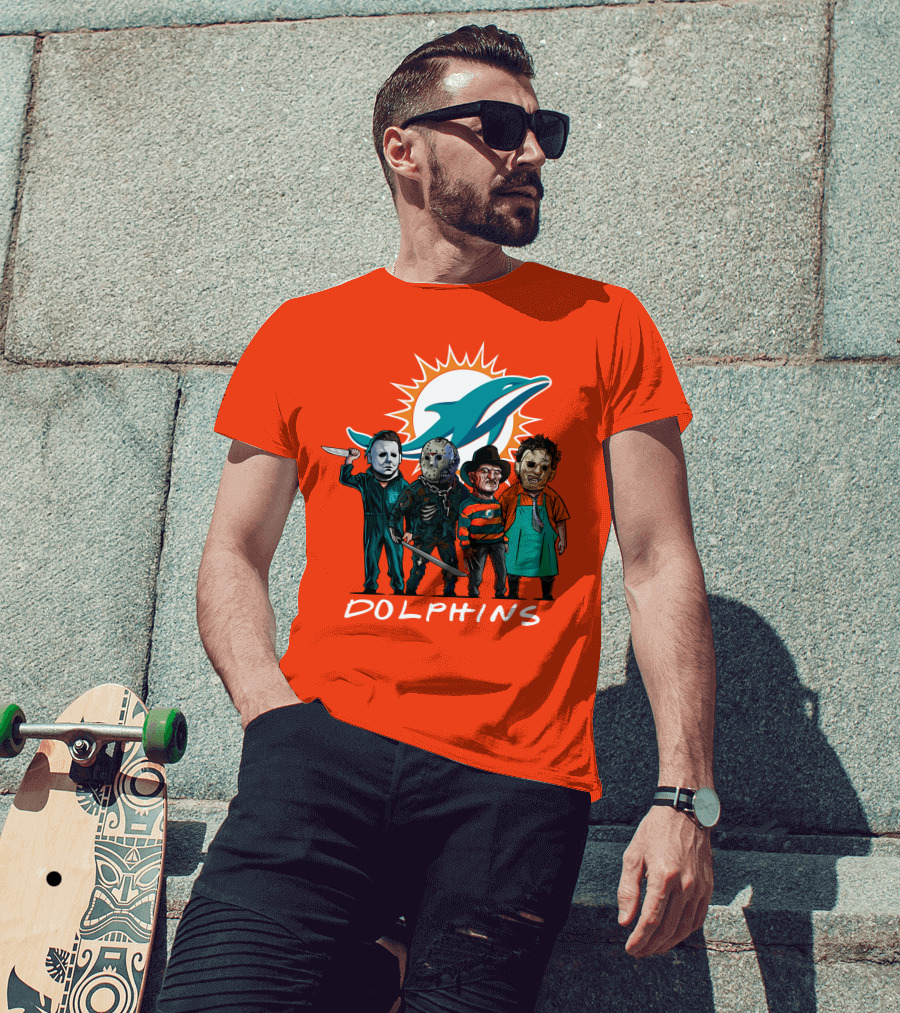 Miami Dolphins Halloween The Slasher Squad Teams Horror Characters T-Shirt