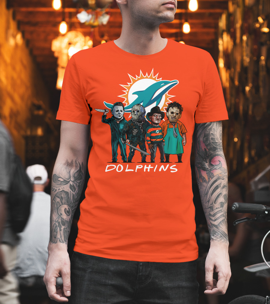 Miami Dolphins Halloween The Slasher Squad Teams Horror Characters T-Shirt