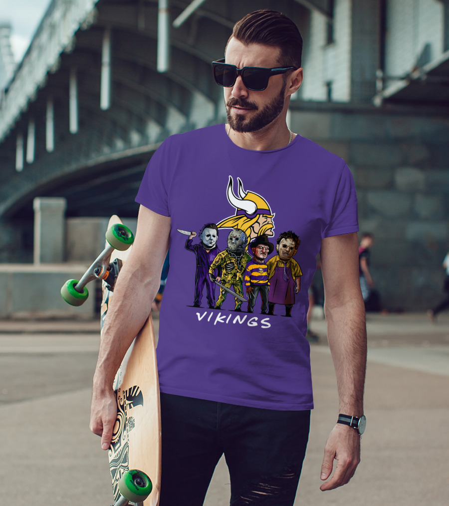 Minnesota Vikings Halloween Horror Icons Team Squad T-Shirt