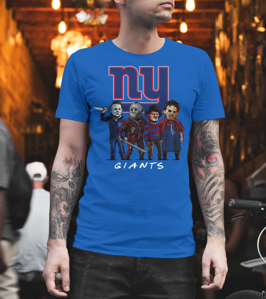 New York Giants Halloween Slasher Squad with Iconic Horror Characters T-Shirt