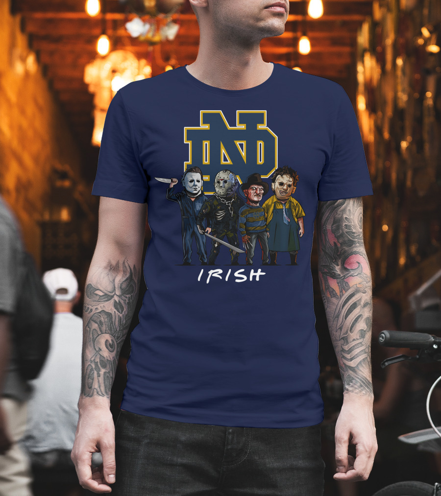 Notre Dame Fighting Irish Halloween with Famous Horror Slasher Characters T-Shirt