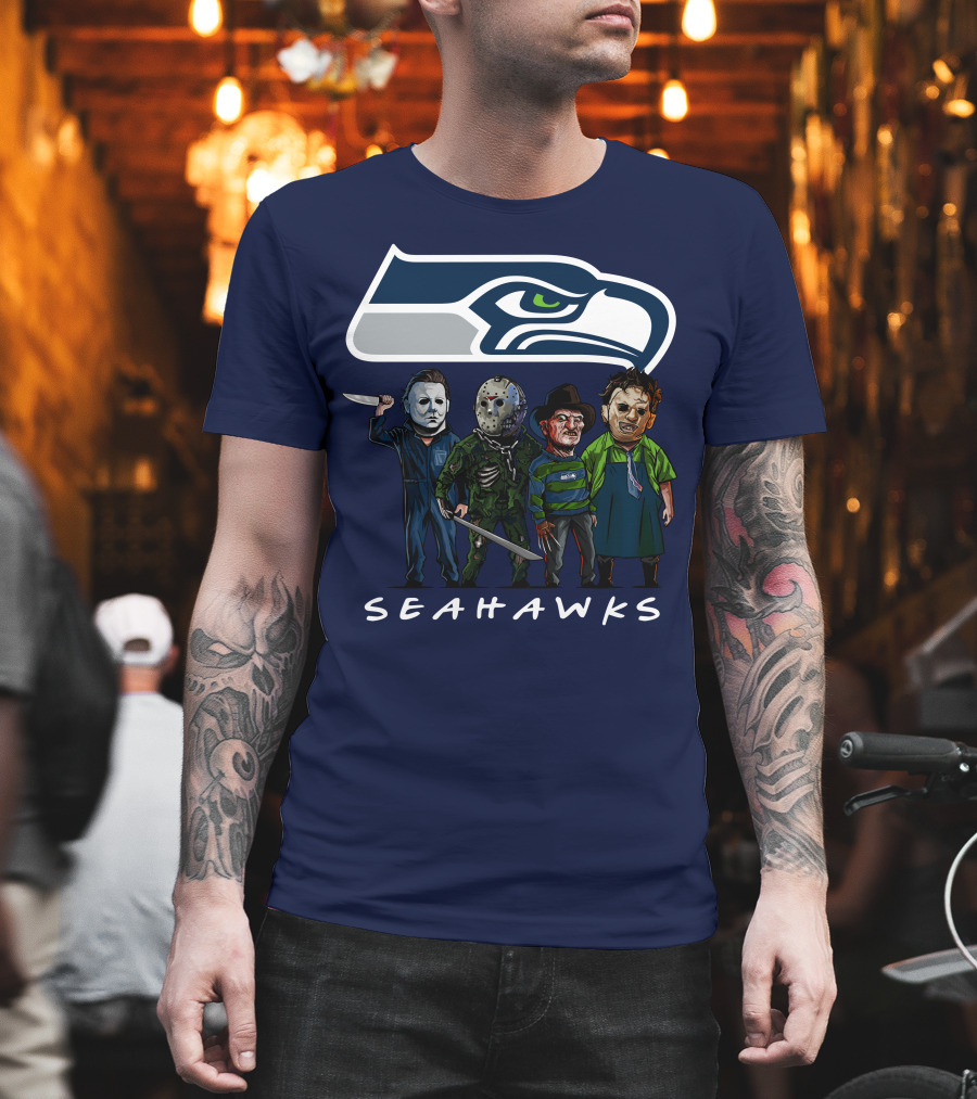 Seattle Seahawks Halloween The Slasher Squad Teams Horror Characters T-Shirt