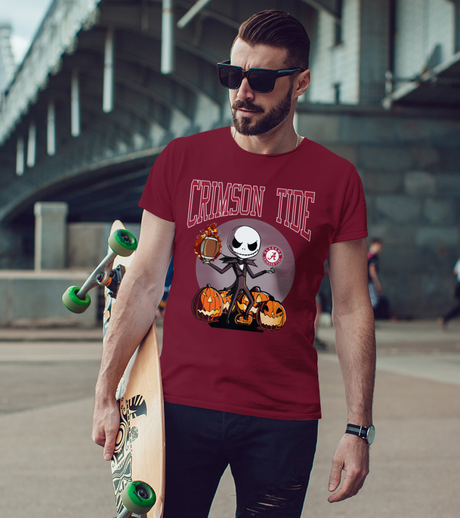 Crimson Tide Alabama Jack Skellington Halloween Football Pumpkins T-Shirt