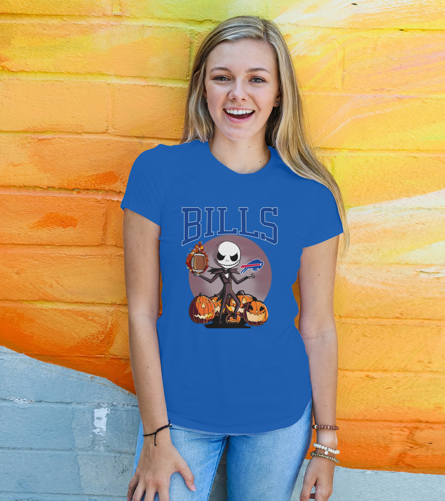 Buffalo Bills Jack Skellington Halloween Football Pumpkins T-Shirt