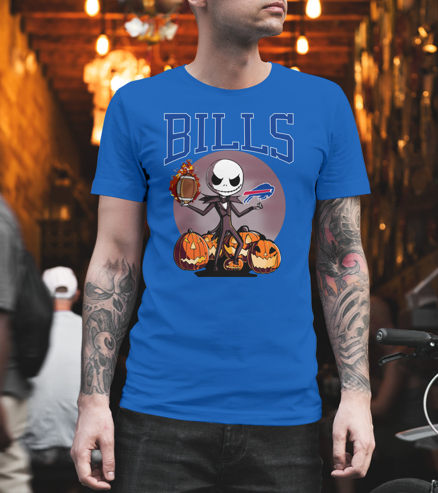 Buffalo Bills Jack Skellington Halloween Football Pumpkins T-Shirt