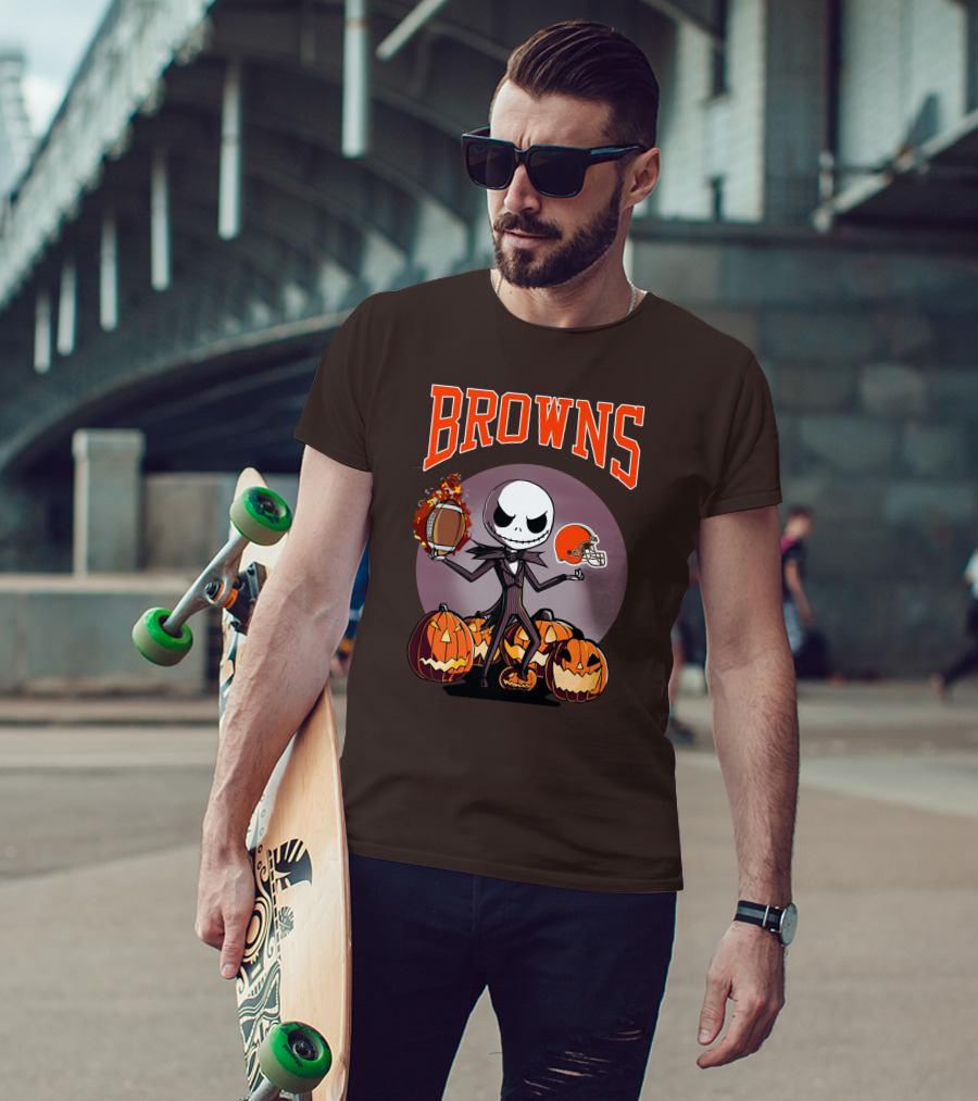 Browns Jack Skellington Cleveland Halloween Football Pumpkins T-Shirt