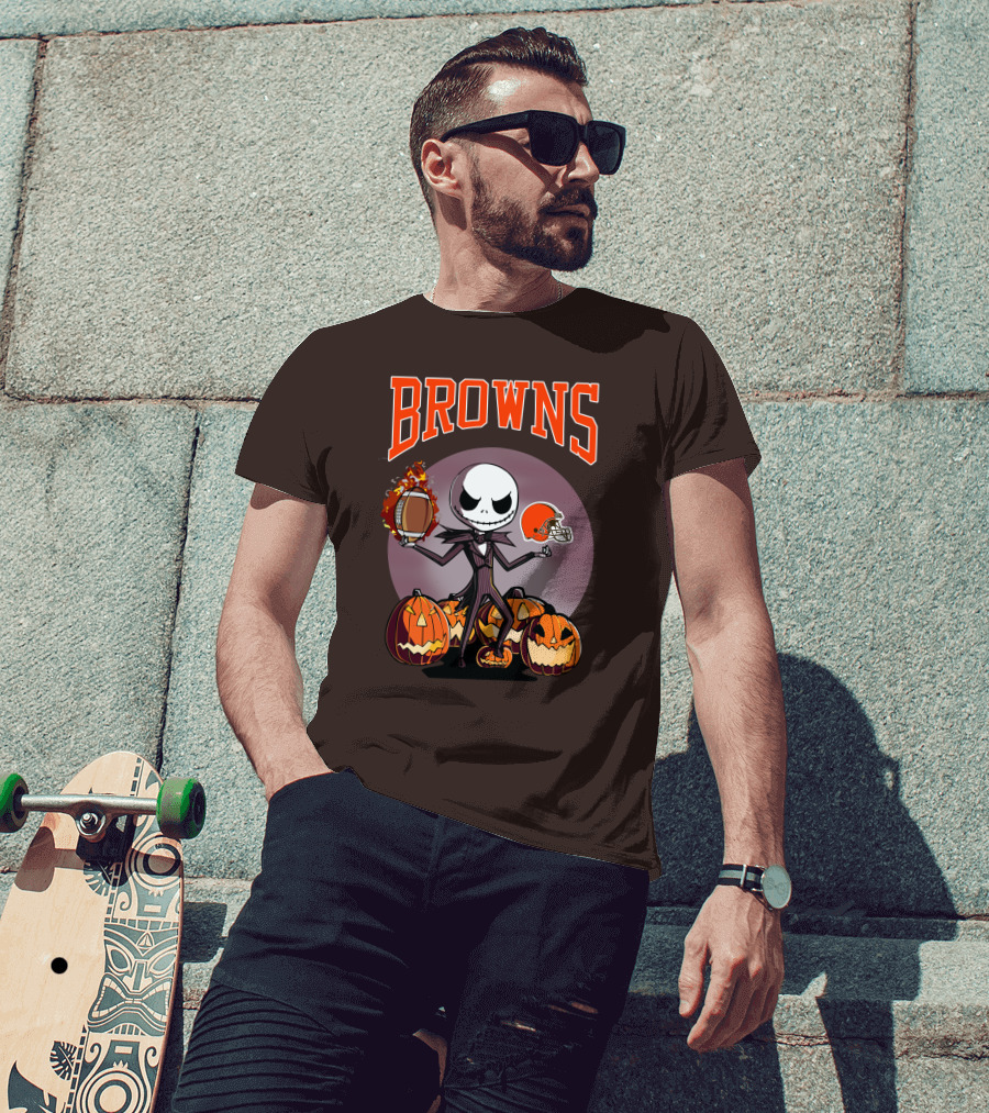 Browns Jack Skellington Cleveland Halloween Football Pumpkins T-Shirt