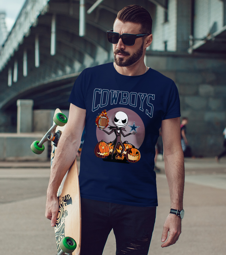 Cowboys Jack Skellington Halloween Football Pumpkins T-Shirt