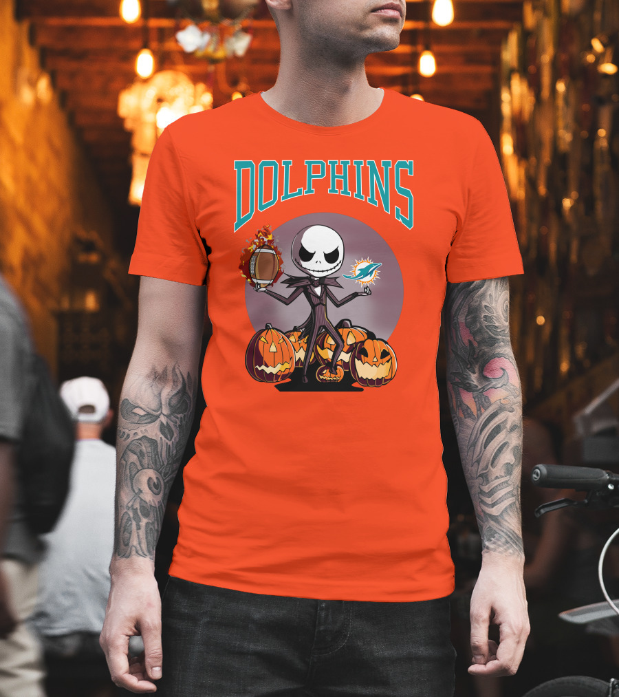 Dolphins Jack Skellington Halloween Miami Football Pumpkins T-Shirt