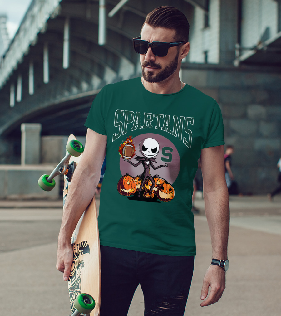 Michigan State Spartans Jack Skellington Football Halloween Pumpkins T-Shirt