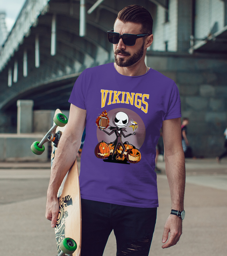 Vikings Jack Skellington Halloween Football Pumpkins T-Shirt