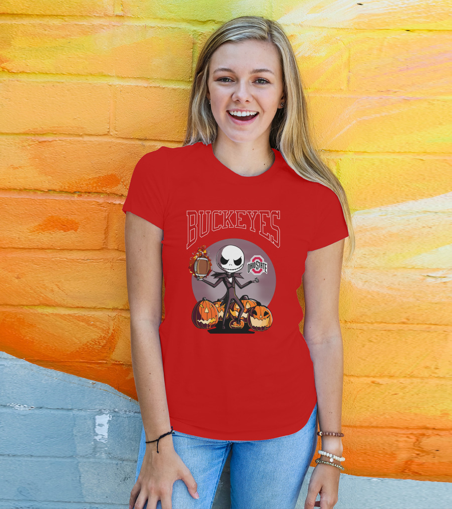 Ohio State Buckeyes Jack Skellington Halloween Football Pumpkins T-Shirt