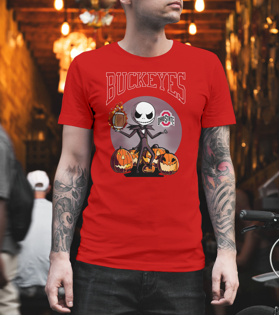 Ohio State Buckeyes Jack Skellington Halloween Football Pumpkins T-Shirt