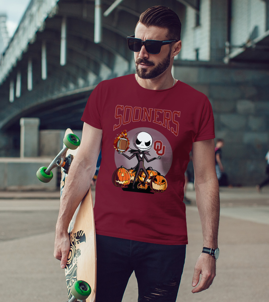Sooners Halloween Jack Skellington OU Football Pumpkins T-Shirt
