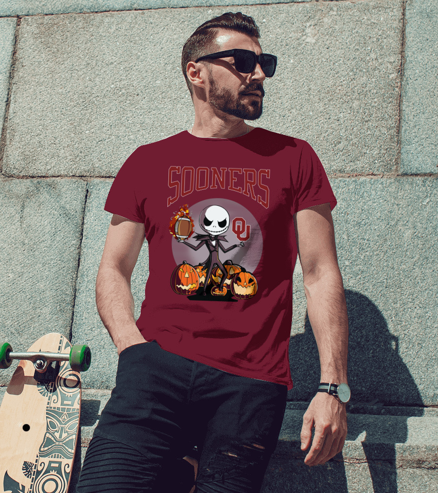 Sooners Halloween Jack Skellington OU Football Pumpkins T-Shirt