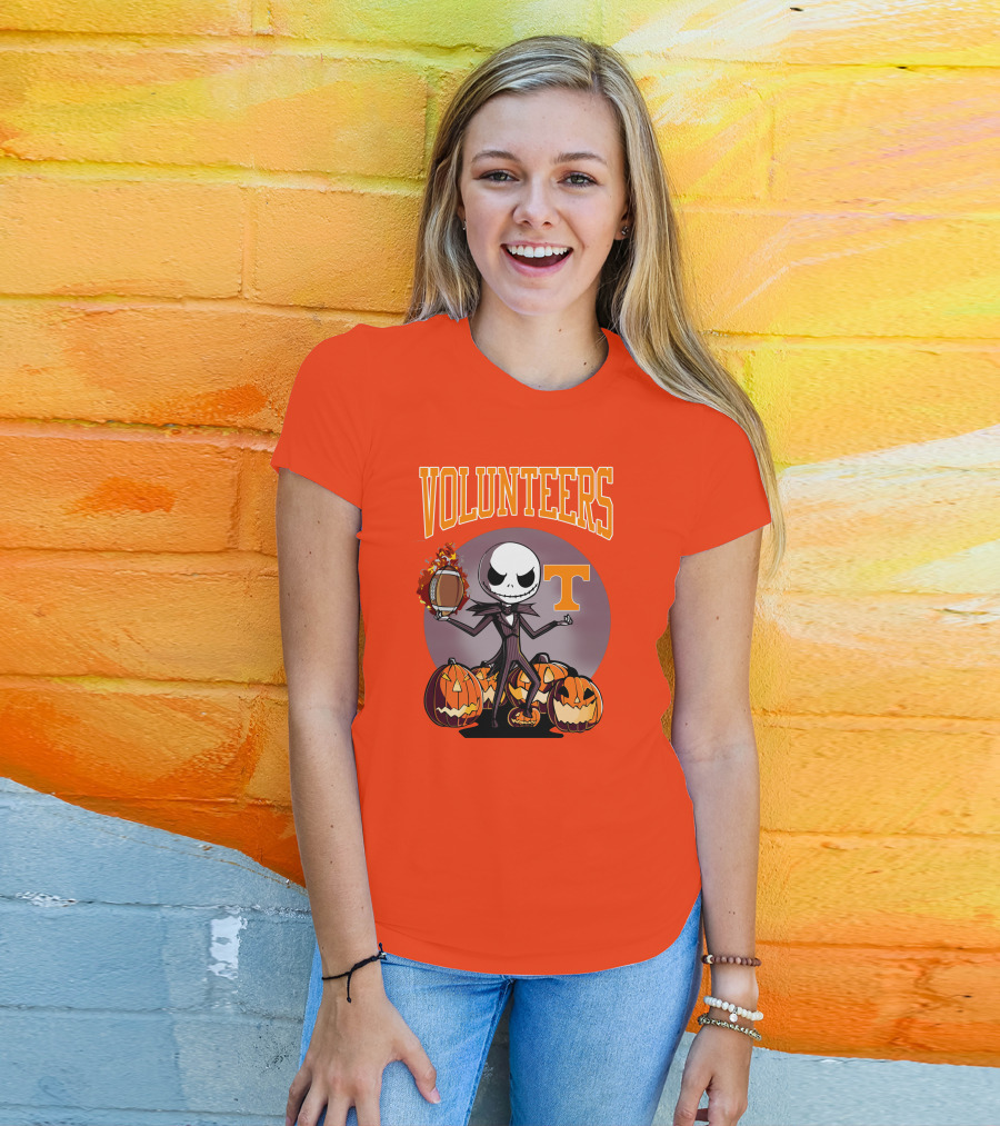 Tennessee Volunteers Jack Skellington Halloween Football Pumpkins T-Shirt