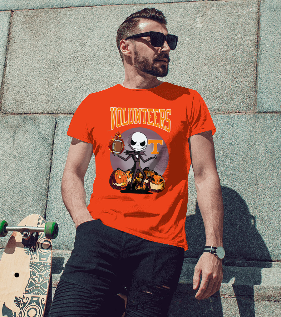 Tennessee Volunteers Jack Skellington Halloween Football Pumpkins T-Shirt