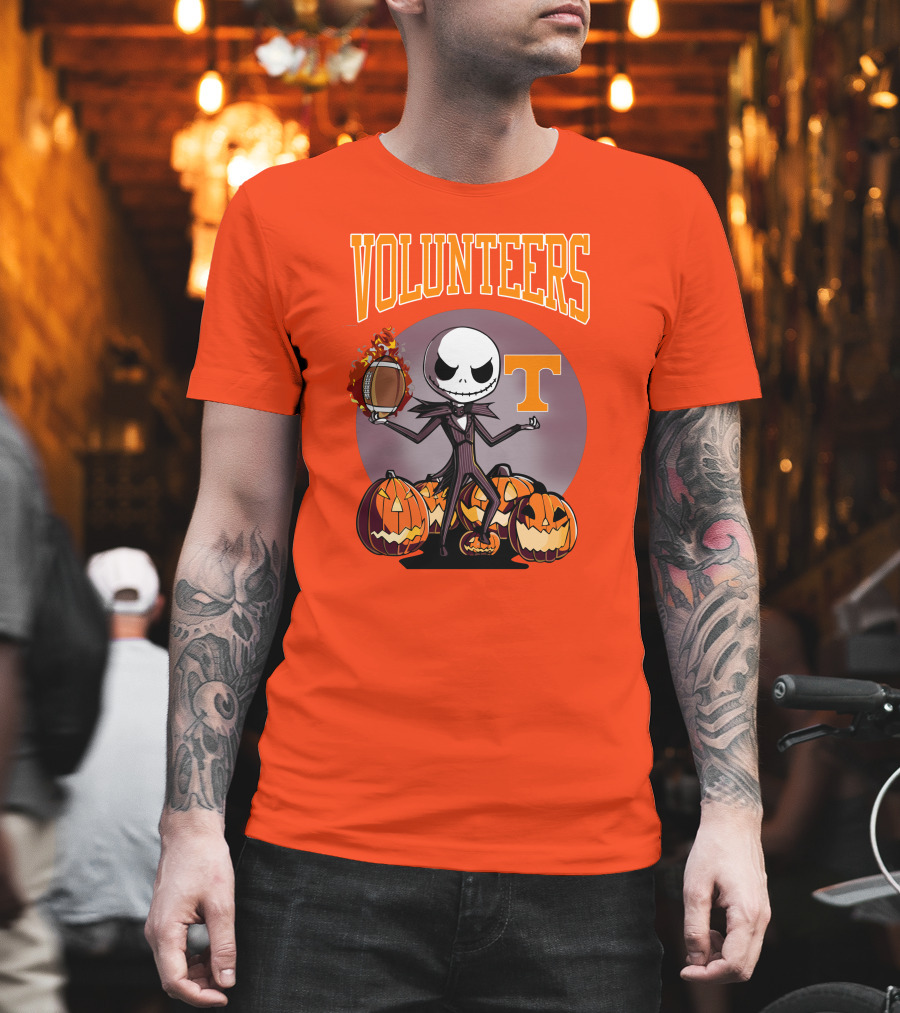Tennessee Volunteers Jack Skellington Halloween Football Pumpkins T-Shirt
