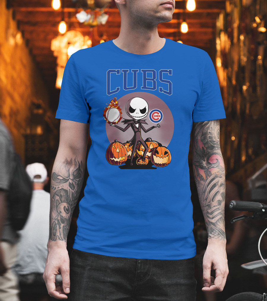 Cubs Jack Skellington Halloween Baseball Pumpkin T-Shirt